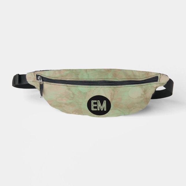 Green Watercolor Paint Circles Initials Monogramed Bauchtasche (Vorderseite)