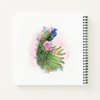 Green Watercolor Peacock Beauty – Artistic Spiral  Notizbuch