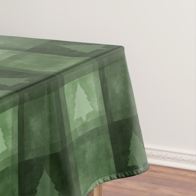 Green Watercolor Texture Plaid And Trees Christmas Tischdecke (Beispiel)