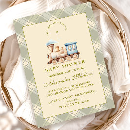 Green Watercolor Train Baby Dusche Einladung