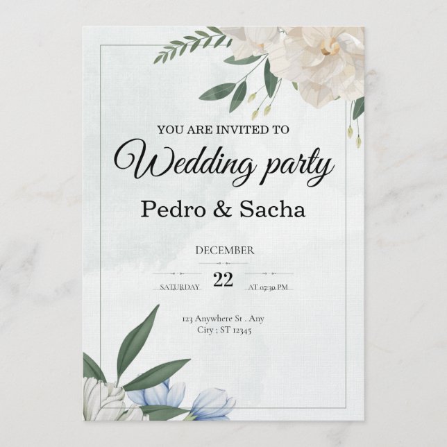 Green watercolor wedding party einladung (Vorderseite)