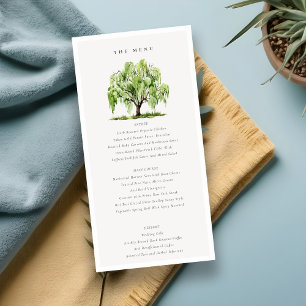 Green Watercolor Willow Tree Wedding Menu Card Dankeskarte