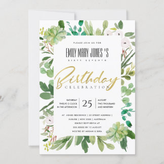 GREEN WATERCOLOR WREATH FOLIAGE ALTER GEBURTSTAG EINLADUNG