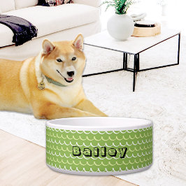  Green Waves Pattern Ceramic Pet Bowl Napf
