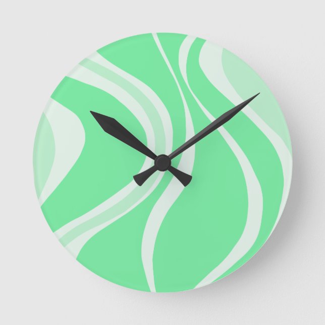 Green Waves Wall Clock Runde Wanduhr (Vorderseite)