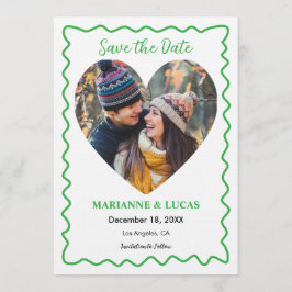 Green Wavy Frame Heart Photo Save the Date Card Einladung