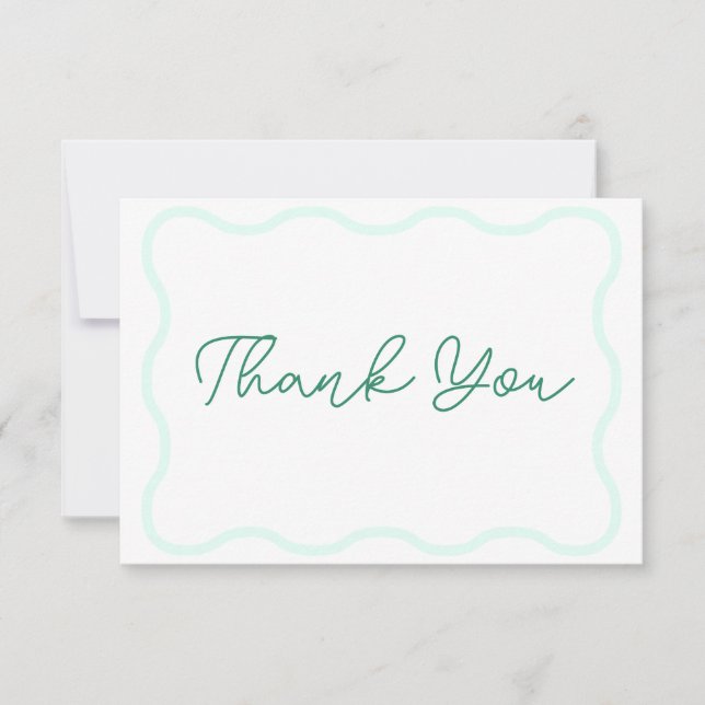 Green Wavy Retro Wedding Dankeskarte (Vorderseite)
