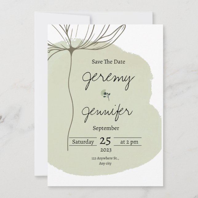 Green Wcolor Portrait minimalistisch Einfach Einladung (Vorderseite)