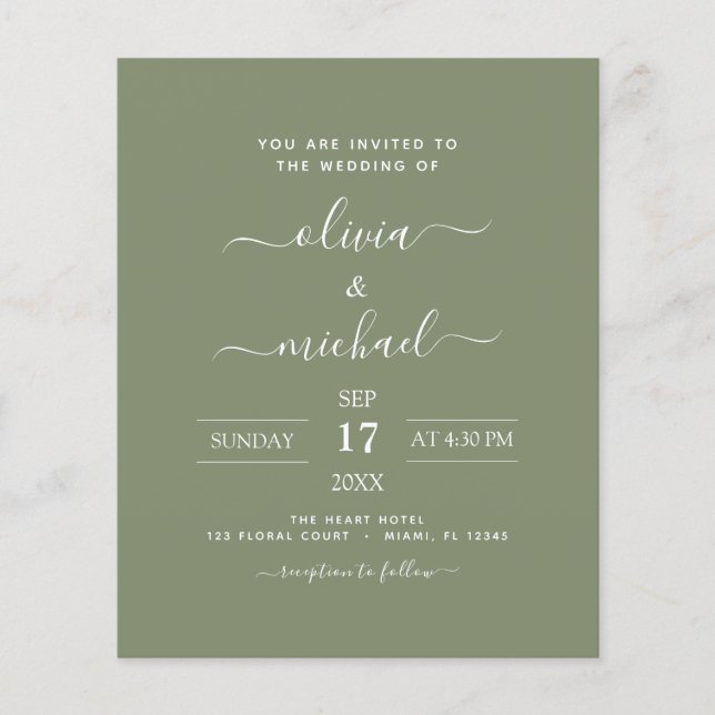 Green Wedding Budget Sage Modern Typografy Flyer (Vorne)