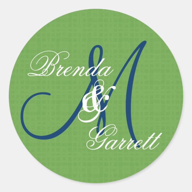 Green Wedding Custom Monogram V13 Runder Aufkleber (Vorderseite)