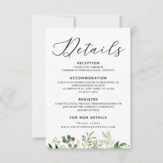 Green Wedding Details Karte
