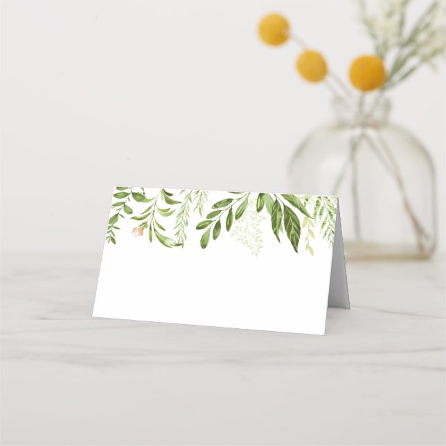 Green Wedding Food Label Cards, rustikale Vegetati Platzkarte (Vorderseite)