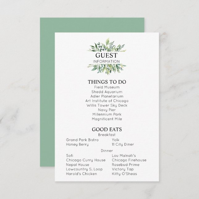 Green Wedding Guest Information Enclosure Card Begleitkarte (Vorne/Hinten)