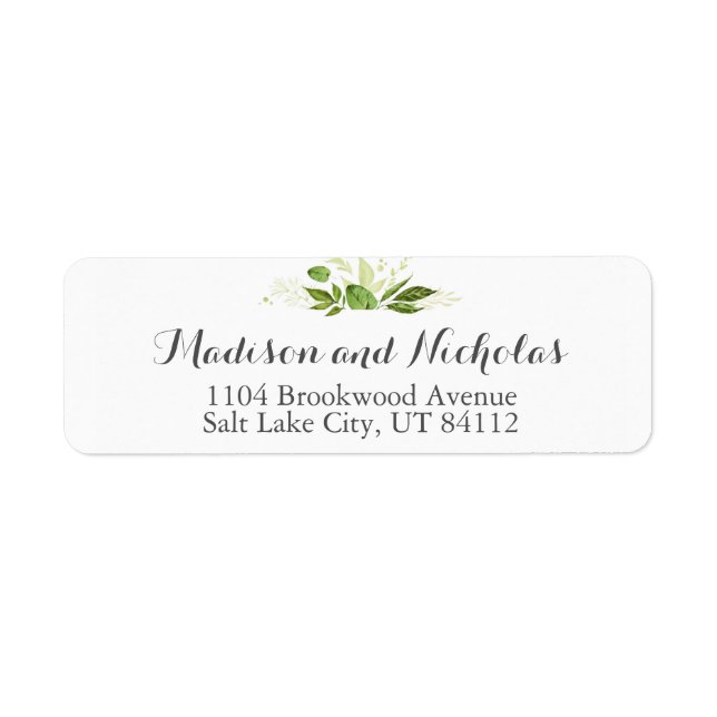 Green Wedding Return Address Label Rustikale Veget (Vorne)