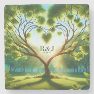 Green Wedding Romantic Treppenkaffee Monogram Steinuntersetzer