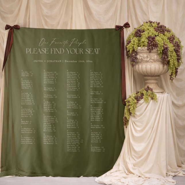 Green Wedding Seating Chart Alphabetical Fabric Wandteppich (Von Creator hochgeladen)