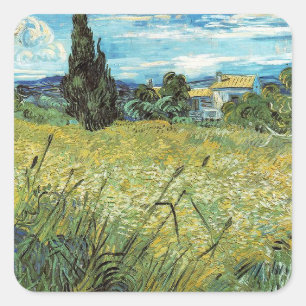 Green Wheat Field Vincent van Gogh Quadratischer Aufkleber