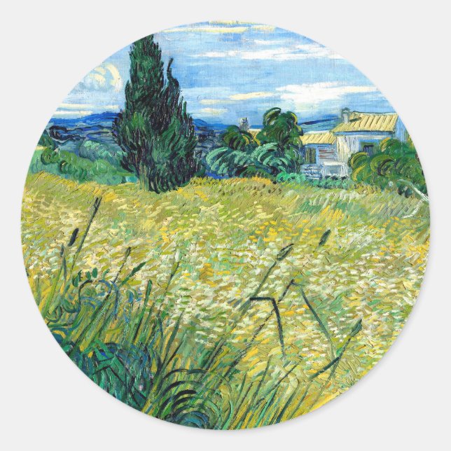 Green Wheat Field with Cypress (1889) Van Gogh Art Runder Aufkleber (Vorderseite)