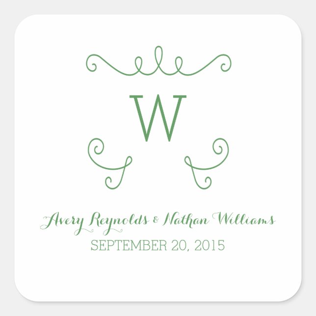 Green Whimsical Blühte Monogram Wedding Stickers (Vorderseite)