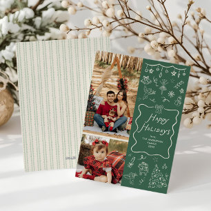 Green Whimsical Hand Drawn Happy Holidays 2 Foto Feiertagskarte
