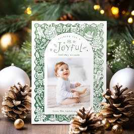 Green Whimsical Hand Drawn Joyful Holiday Photo Feiertagskarte