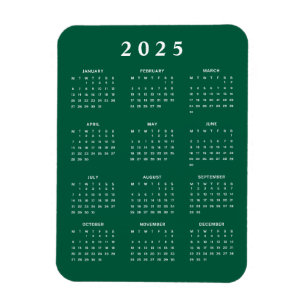 Green White 2025 Monthly Calendar Magnet