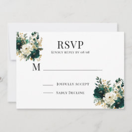 Green White and Gold Floral Wedding RSVP Cards Einladung