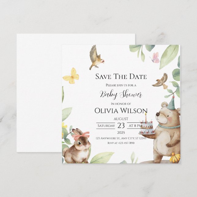 Green White Bird Babydusche Save the Date Karte (Vorne/Hinten)