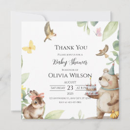 Green White Birds Baby Dusche Danke Karte