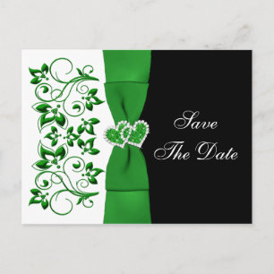 Green, White, Black Floral Save the Date Postkarte