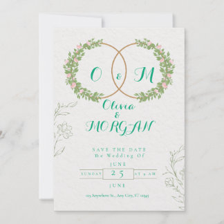 Green & White Botanical Wedding Invite Einladung