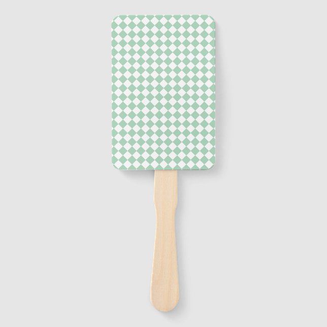 Green White Checker Diamond Pattern Fächer (Vorderseite)