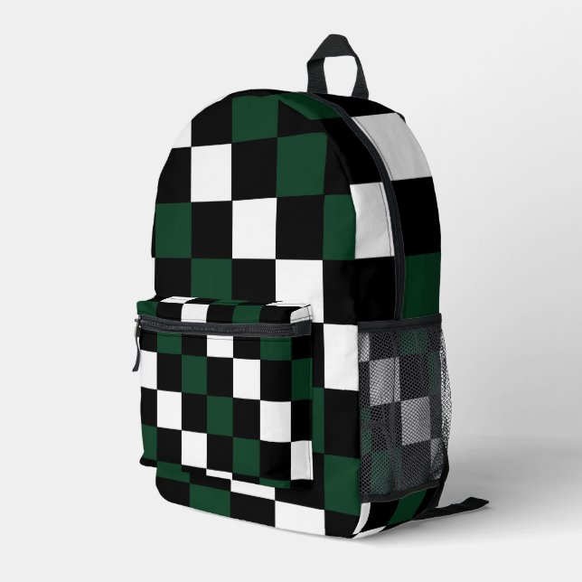 Green White Checkerboard Bedruckter Rucksack (Rückseitige Ecke Rechts)