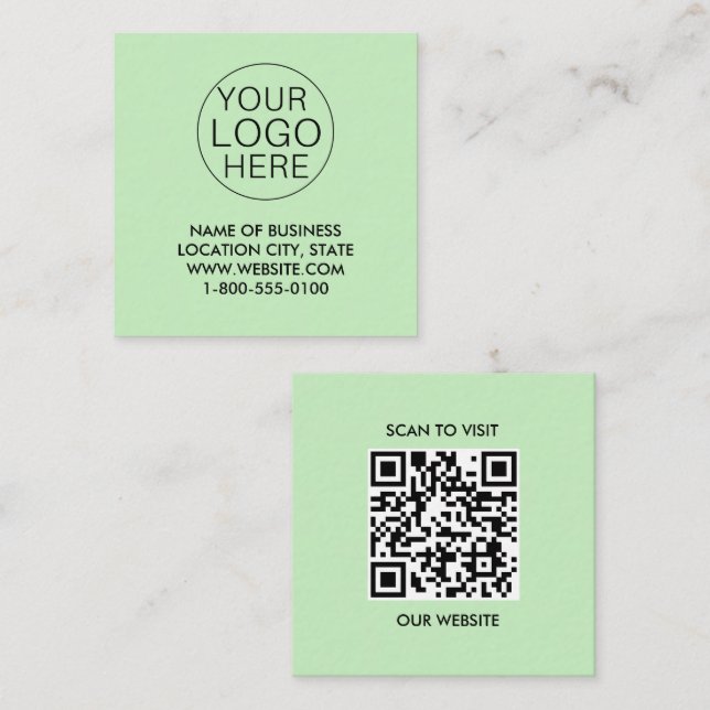 Green White Custom Logo und QR Code Quadratische Visitenkarte (Vorne/Hinten)
