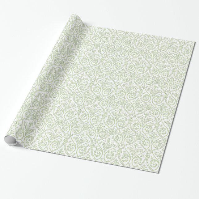 Green & White Damask Geschenkwrap Geschenkpapier (Ungerollt)