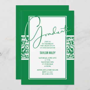 Green White Damask Graduation Party Einladung
