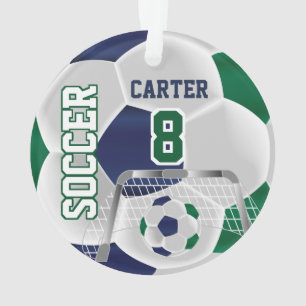 Green, White & Dark Blue Personalize ⚽ Ornament