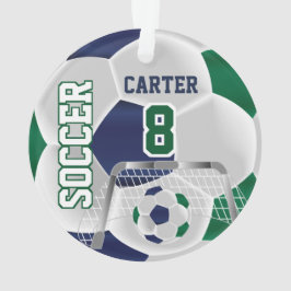 Green, White & Dark Blue Personalize Soccer ⚽ Ornament