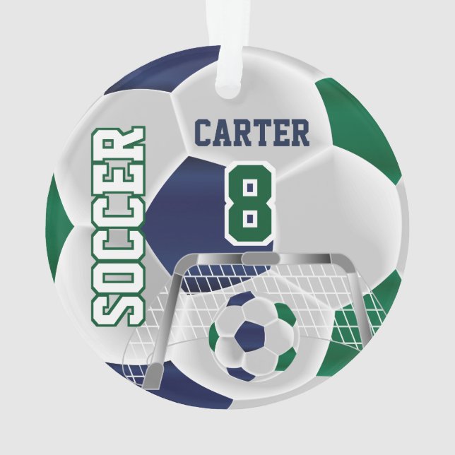 Green, White & Dark Blue Personalize Soccer ⚽ Ornament (Rückseite)