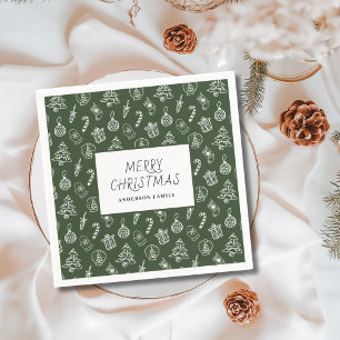 Green White Doodle Personalisiert Weihnachten Serviette