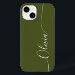 Green White Elegant Calligraphy Script Name Case-Mate iPhone 14 Hülle<br><div class="desc">Green White Elegant Calligraphy Script Custom Personalisiert Name iPhone 14 Smart Phone Cases zeichnen sich durch ein modernes und trendiges,  einfaches und stilvolles Design aus,  mit Ihrem personalisierten Namen in eleganter handgeschriebener Schrift Typografie auf grünem Hintergrund. Entworfen von ©Evco Studio www.zazzle.com/store/evcostudio</div>