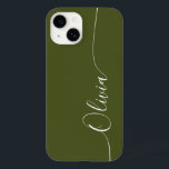 Green White Elegant Calligraphy Script Name Case-Mate iPhone 14 Hülle<br><div class="desc">Green White Elegant Calligraphy Script Custom Personalisiert Name iPhone 14 Smart Phone Cases zeichnen sich durch ein modernes und trendiges,  einfaches und stilvolles Design aus,  mit Ihrem personalisierten Namen in eleganter handgeschriebener Schrift Typografie auf grünem Hintergrund. Entworfen von ©Evco Studio www.zazzle.com/store/evcostudio</div>