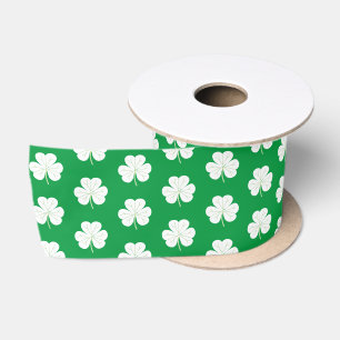 Green White Elegant Irish Kleeblatt Clover Pattern Satinband