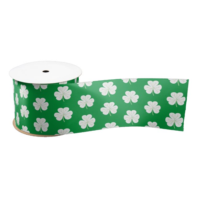Green White Elegant Irish Kleeblatt Clover Pattern Satinband (Spule)