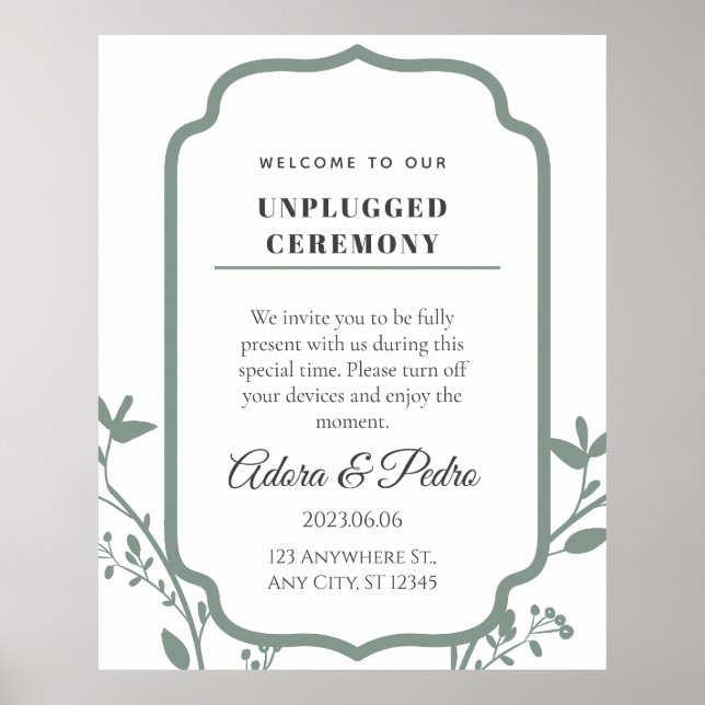 Green & White Elegant Wedding Poster (Vorne)