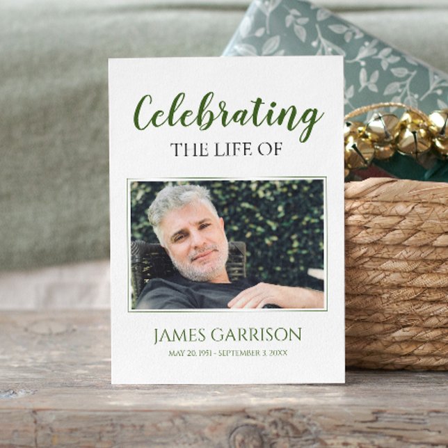 Green White Elegante Beerdigungskarte mit Foto Begleitkarte (Von Creator hochgeladen)