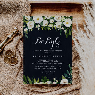 Green White Floral BabyQ Baby Duschgrill Einladung