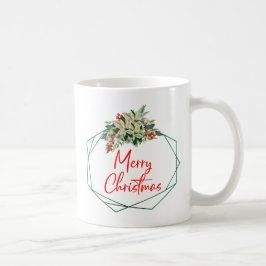 Green White Floral Merry Christmas Coffee Mug  Kaffeetasse