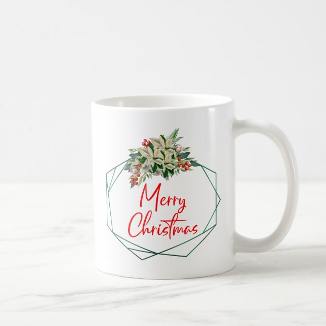 Green White Floral Merry Christmas Coffee Mug  Kaffeetasse (Rechts)