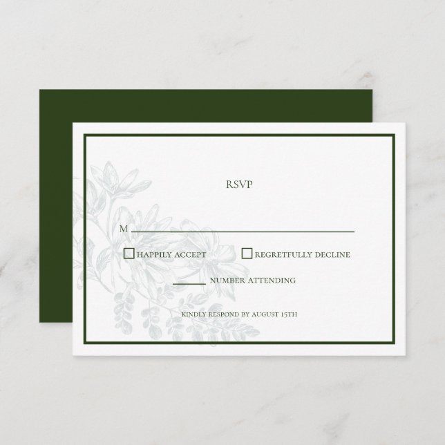 Green White Floral Simple Wedding RSVP Card (Vorne/Hinten)